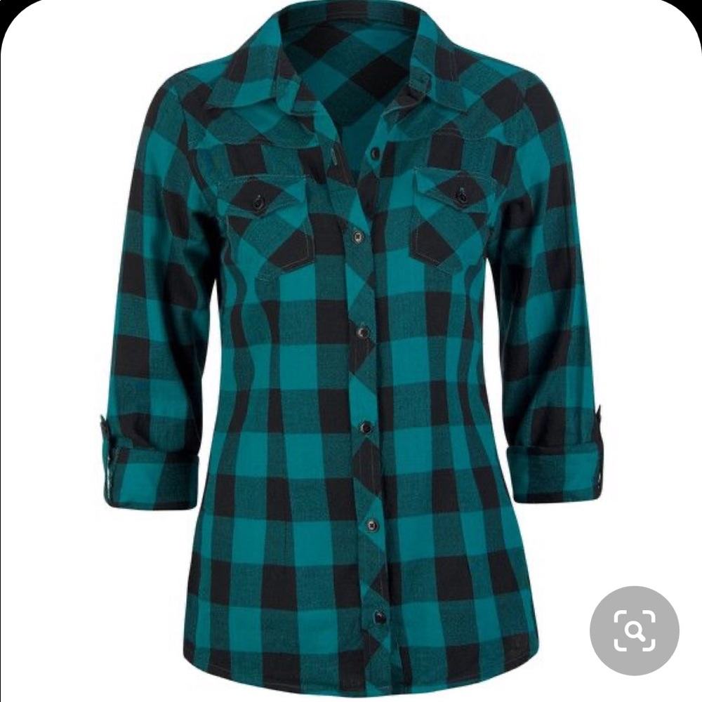 Teal & Black Flannel Top
